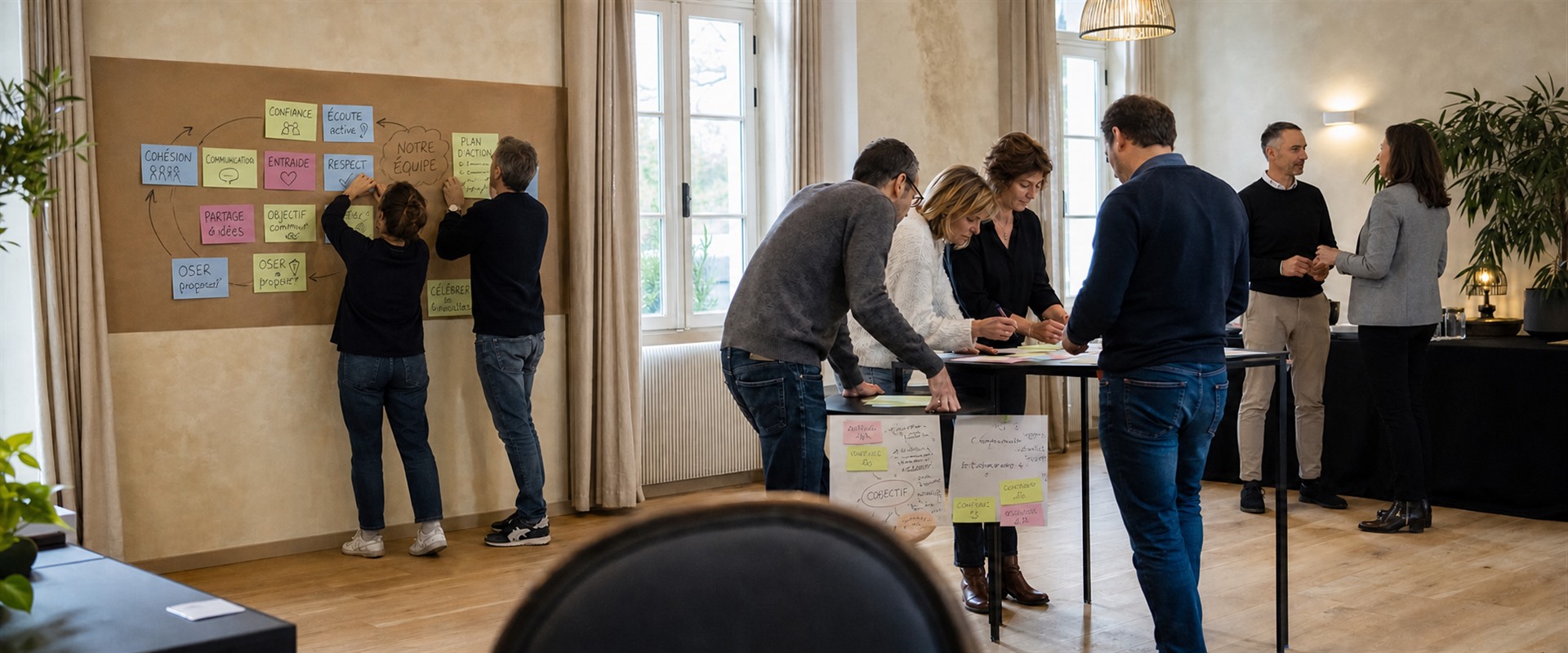 Équipe participant à un atelier de team building professionnel