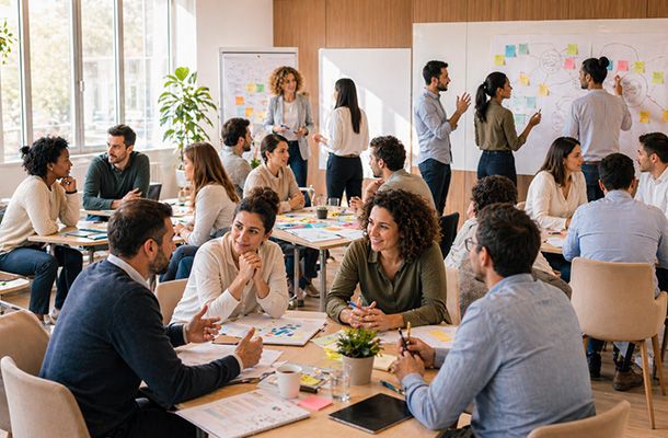 Équipe en séminaire de travail pour fluidifier la communication, mieux se comprendre et mieux se coordonner