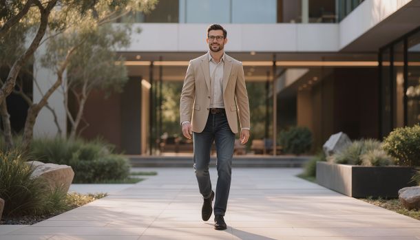 Manager de profil marchant vers l’entreprise lors de sa prise de poste